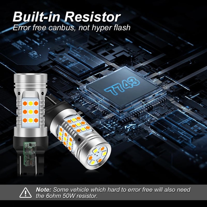 OPP ULITE 7443 Led Bulbs Built In Resistor Error Free Canbus, Amber Turn Signal Light White Side Light, 7444NA T20 7441 7505 W21W 12V 360 Luminous 42 Led 2PC Pack Switchback Led Bulb, White Amber - Image 3